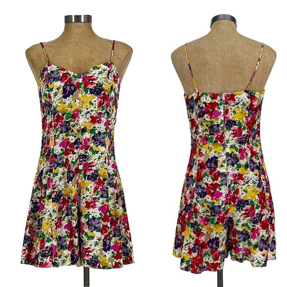 Vintage 90s Floral Romper Mini Playsuit Flowy Wide Leg size Small - Picture 11 of 11